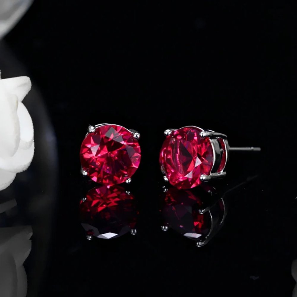 Red Cubic Zirconia 8mm Studs - Picture 2 of 4